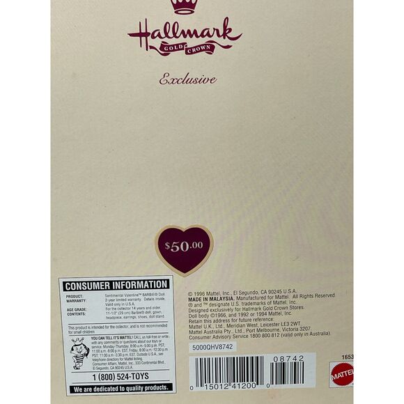 1996 Sentimental Valentine Victorian Barbie Doll Hallmark SE, Downton Abbey - Picture 7 of 7